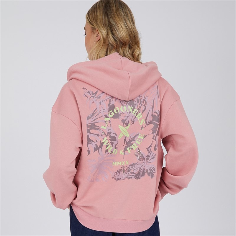 Lagooners Womens Vine Zip Thru Hoodie Peach Pink - Image 3