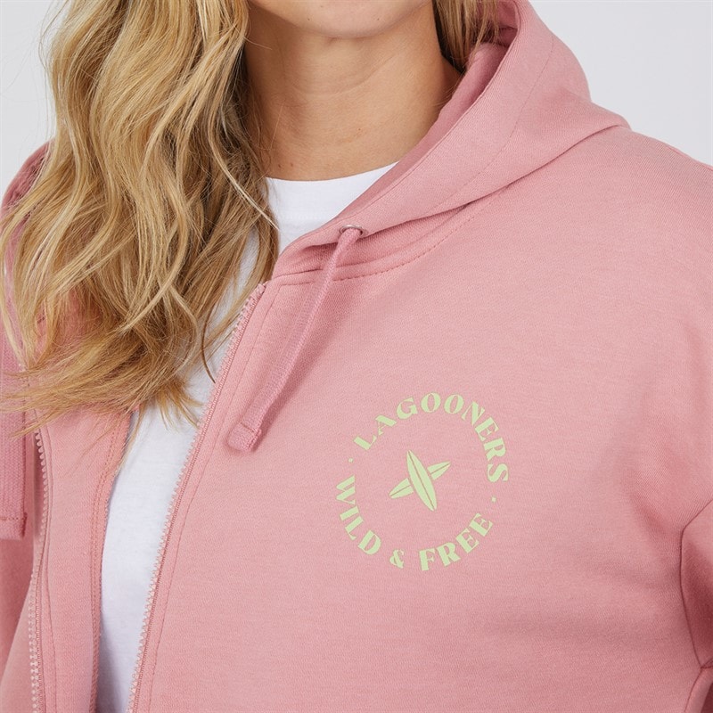 Lagooners Womens Vine Zip Thru Hoodie Peach Pink - Image 5
