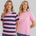 Lagooners Womens Oxbow Two Pack T-Shirts Pink/Navy