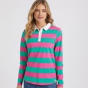 Lagooners Womens Heritage Long Sleeve Polo Shirt T-Shirt Bright Pink/Green