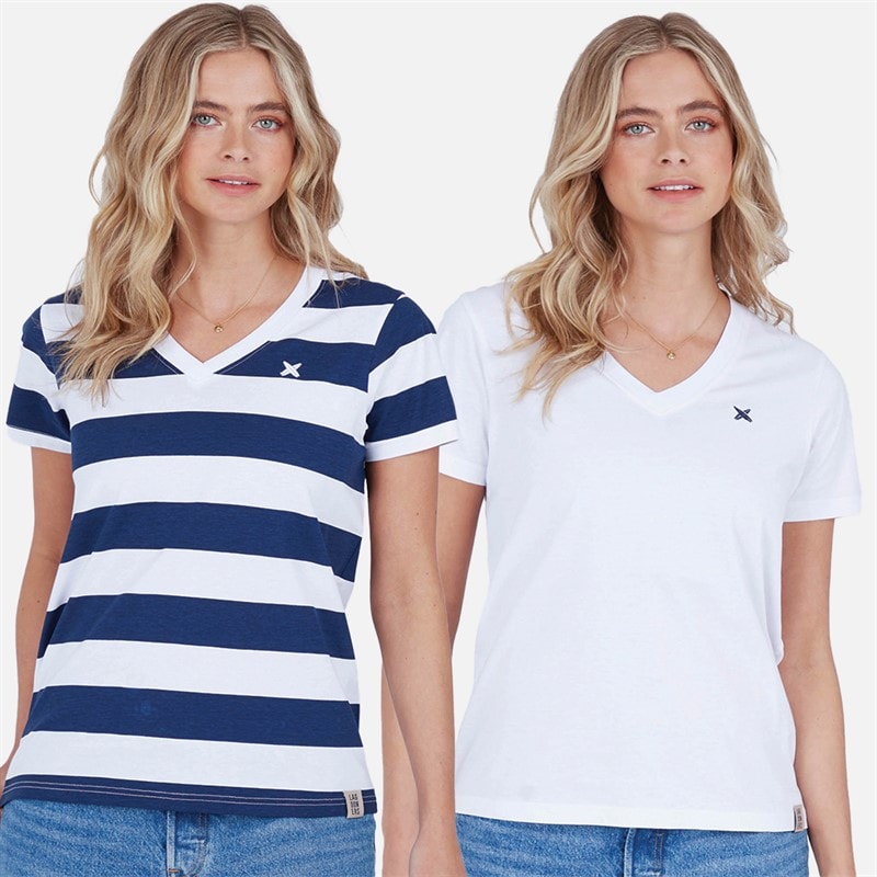 Lagooners Womens Quay Two Pack T-Shirts White/Navy