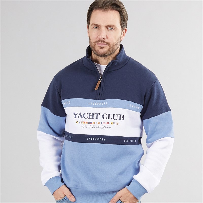 Lagooners Mens Exmouth Funnel Neck Sweat Navy/Blue - Image 1