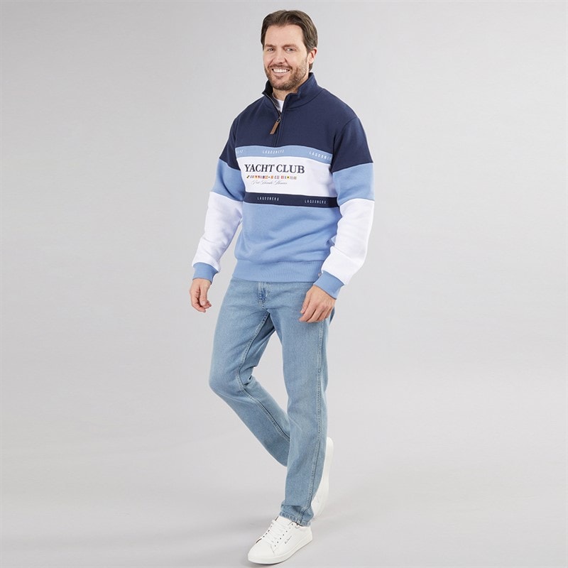 Lagooners Mens Exmouth Funnel Neck Sweat Navy/Blue - Image 3