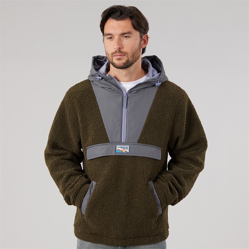 Lagooners Mens Hugo Borg 1/4 Zip Hooded Fleece Forest/Charcoal/Aubergine
