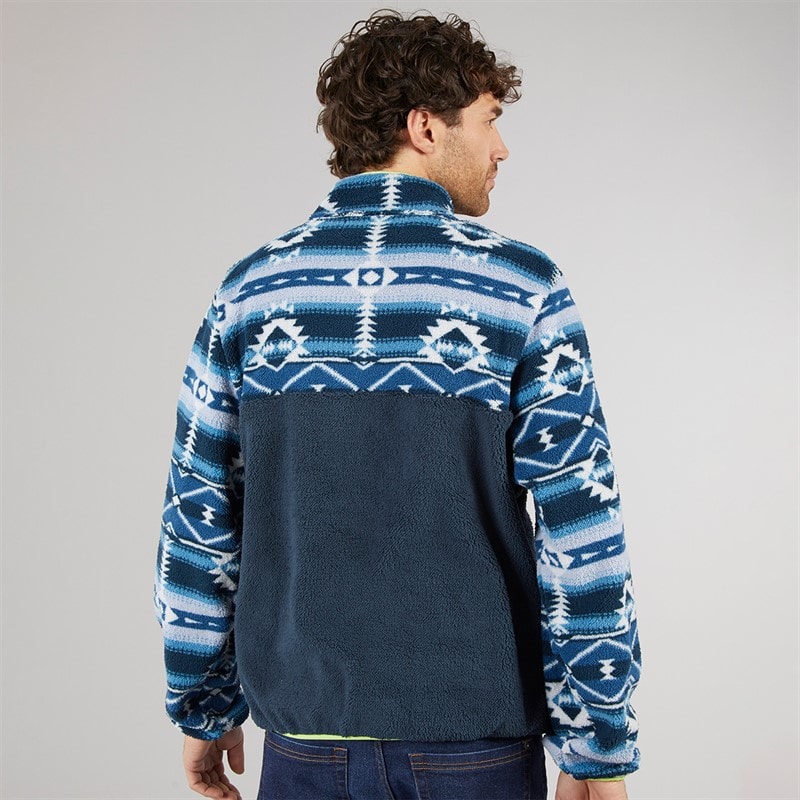 Lagooners Mens Baker Aztec Fleece Dark Navy/Lime - Image 2