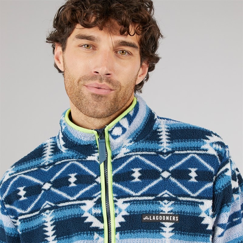 Lagooners Mens Baker Aztec Fleece Dark Navy/Lime - Image 3