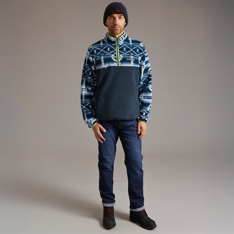 Lagooners Mens Baker Aztec Fleece Dark Navy/Lime - Image 4