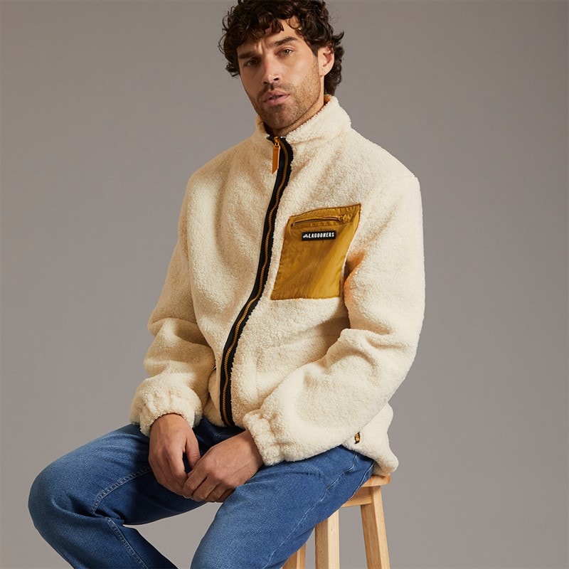 Lagooners Mens Rafferty Borg Zip Through Ecru / Tan - Image 1