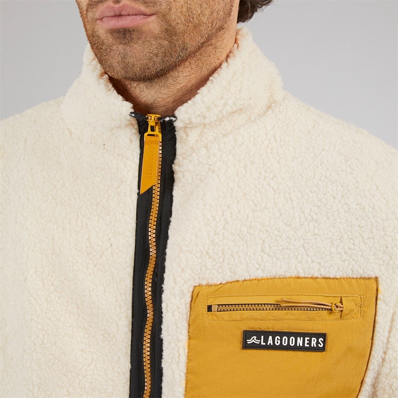 Lagooners Mens Rafferty Borg Zip Through Ecru / Tan - Image 3