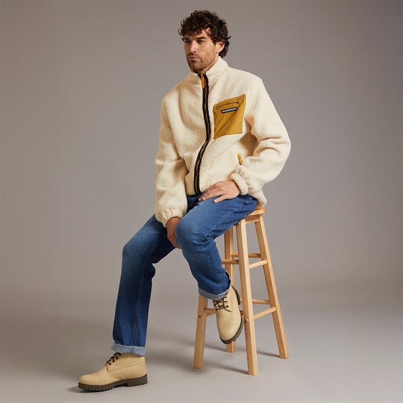 Lagooners Mens Rafferty Borg Zip Through Ecru / Tan - Image 4
