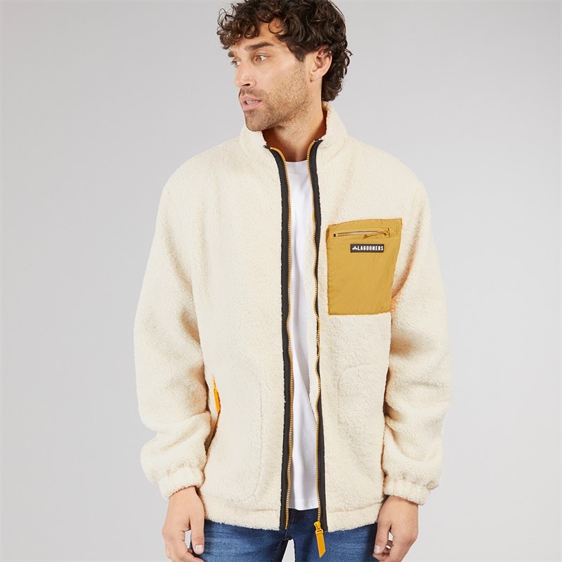 Lagooners Mens Rafferty Borg Zip Through Ecru / Tan - Image 5