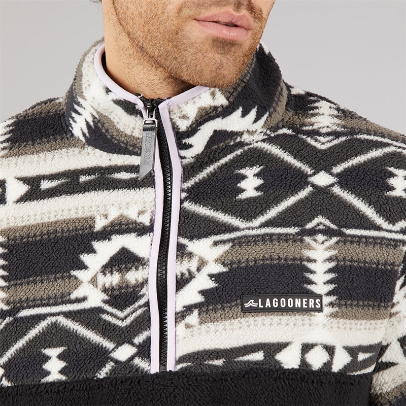 Lagooners Mens Baker Aztec Fleece Charcoal / Mauve - Image 3