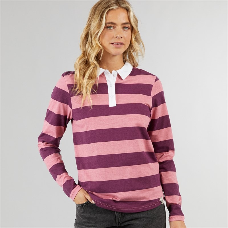 Lagooners Womens Heritage Long Sleeve Polo Shirt T-Shirt Peach - Image 1