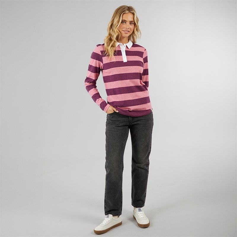 Lagooners Womens Heritage Long Sleeve Polo Shirt T-Shirt Peach - Image 3