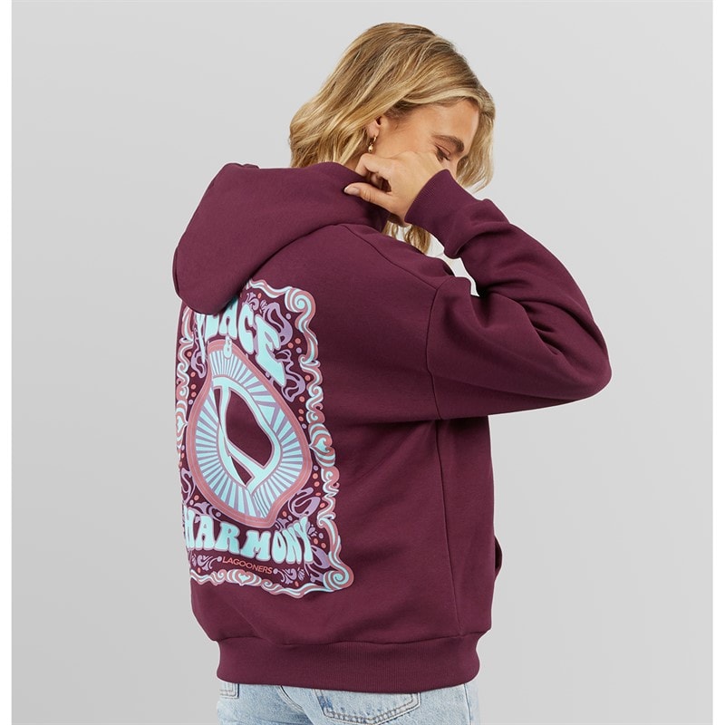 Lagooners Womens Peace & Harmony Hoodie Plum - Image 1