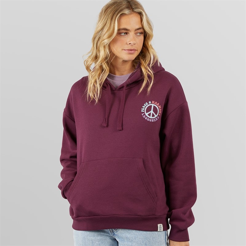 Lagooners Womens Peace & Harmony Hoodie Plum - Image 2