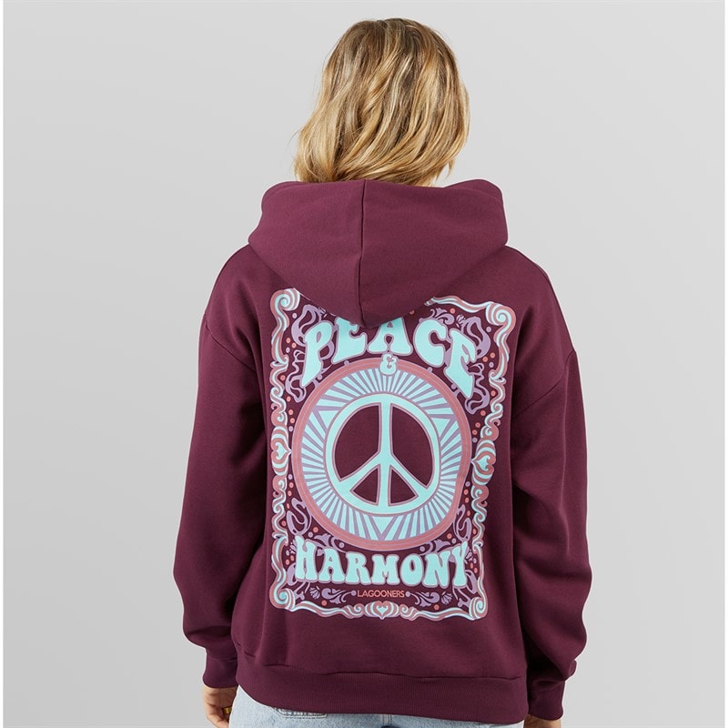Lagooners Womens Peace & Harmony Hoodie Plum - Image 3