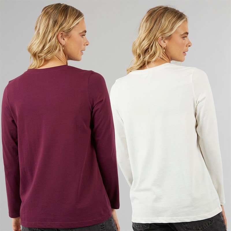 Lagooners Womens Aberavon Two Pack Long Sleeve T-shirt Plum/Ecru - Image 2