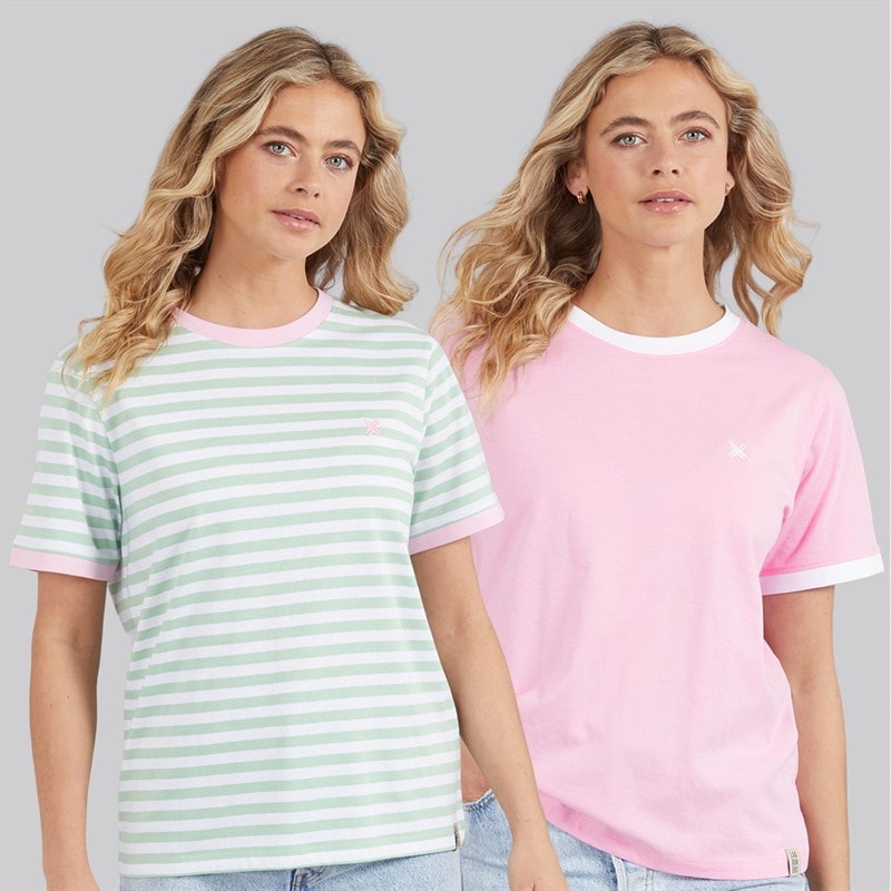 Lagooners Womens Thornwick Two Pack T-Shirts Pink/Mint - Image 1