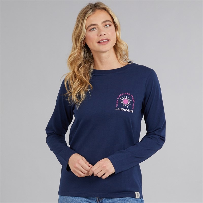 Lagooners Womens Airdrie Long Sleeve T-Shirt Navy - Image 2