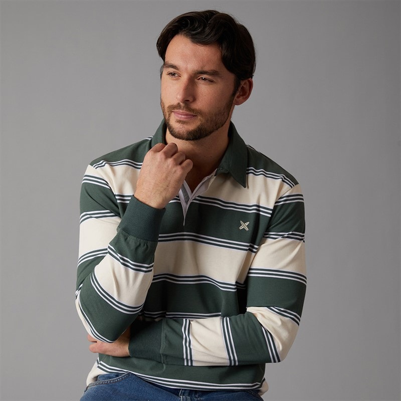 Lagooners Mens Cavendish Rugby Polo Shirt Cream/Sage Cream / Sage - Image 1