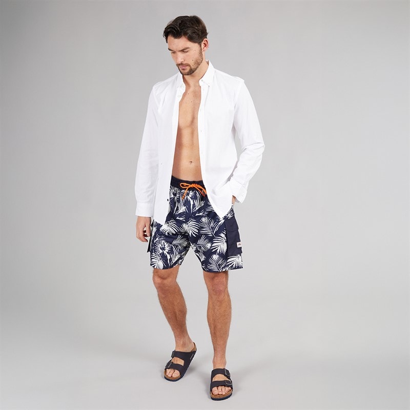 Lagooners Mens Doug Board Shorts Navy Leaf Print - Image 4