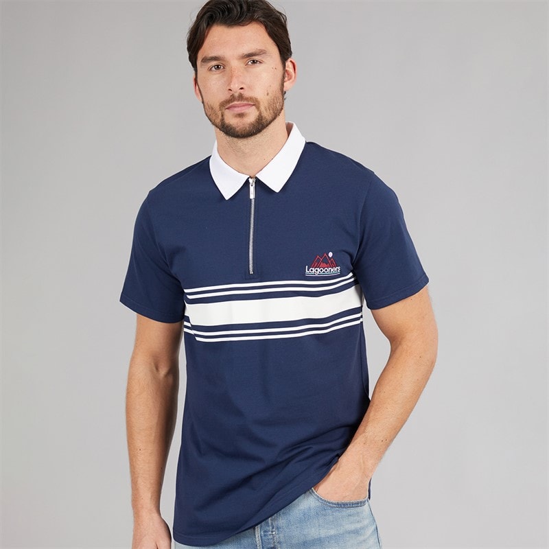Lagooners Mens Cruz Block Stripe Polo Shirt Navy - Image 1