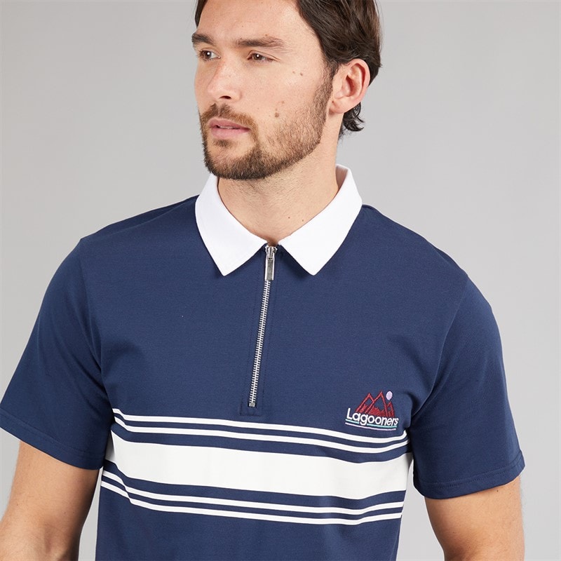 Lagooners Mens Cruz Block Stripe Polo Shirt Navy - Image 3