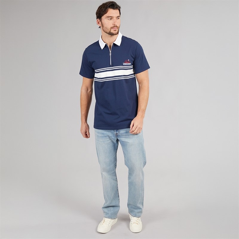 Lagooners Mens Cruz Block Stripe Polo Shirt Navy - Image 4