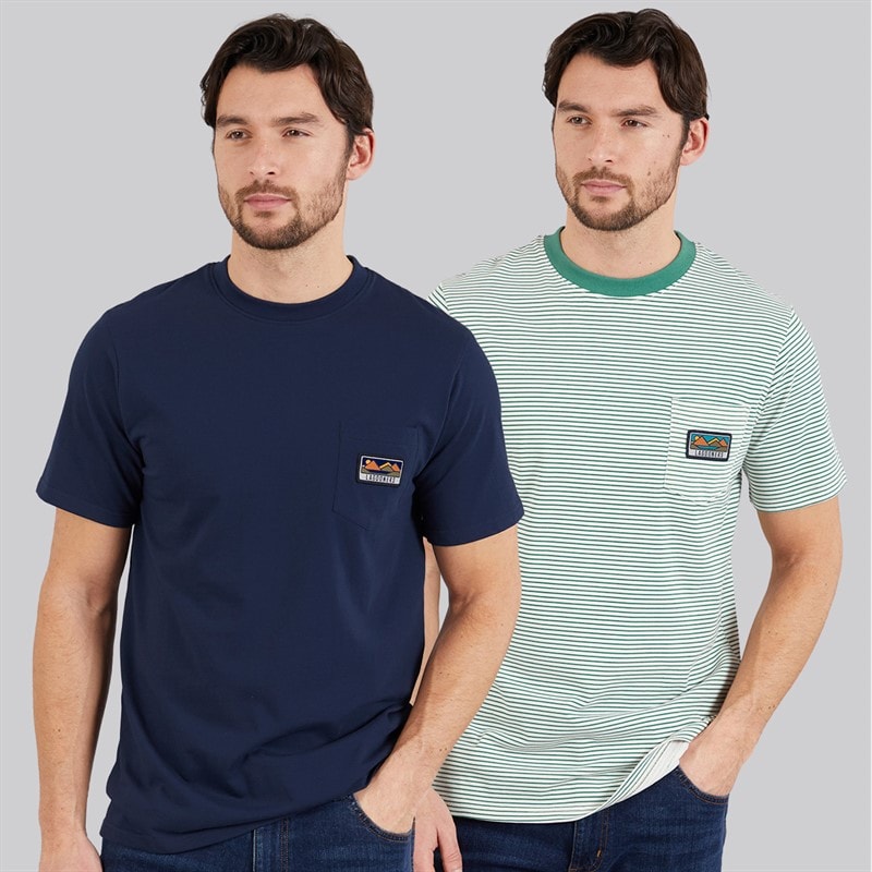Lagooners Mens Perlo Two Pack T-Shirts Navy/Pine Stripe Navy / Pine Stripe - Image 1