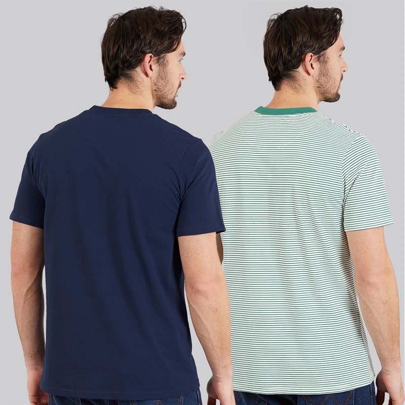 Lagooners Mens Perlo Two Pack T-Shirts Navy/Pine Stripe Navy / Pine Stripe - Image 2