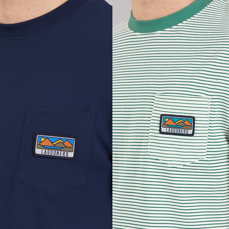 Lagooners Mens Perlo Two Pack T-Shirts Navy/Pine Stripe Navy / Pine Stripe - Image 3