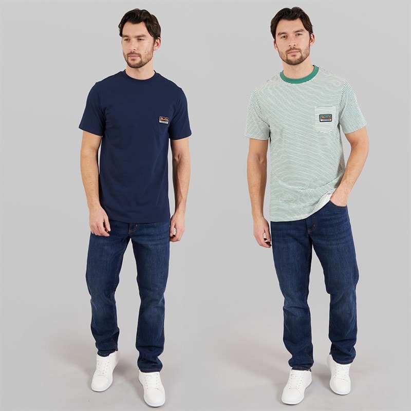 Lagooners Mens Perlo Two Pack T-Shirts Navy/Pine Stripe Navy / Pine Stripe - Image 4