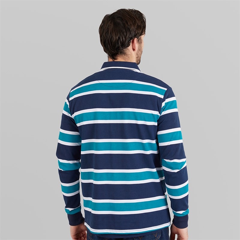 Lagooners Mens Carlos Stripe Rugby Polo Shirt Navy/Turq Stripe Navy / Turq Stripe - Image 2