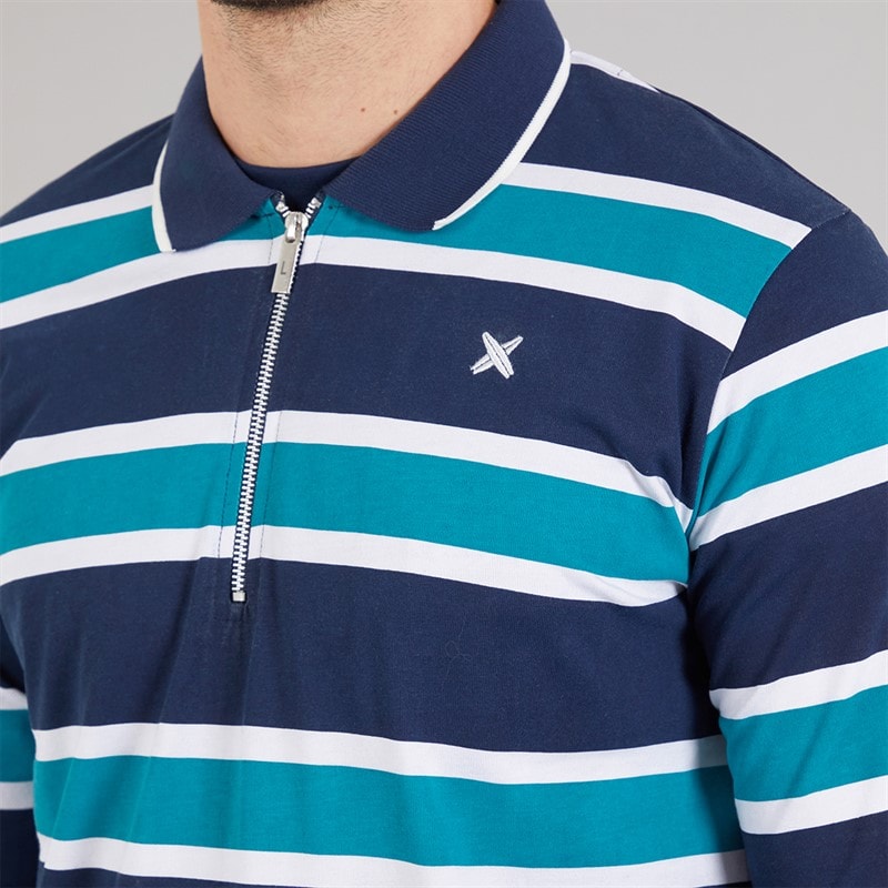 Lagooners Mens Carlos Stripe Rugby Polo Shirt Navy/Turq Stripe Navy / Turq Stripe - Image 3