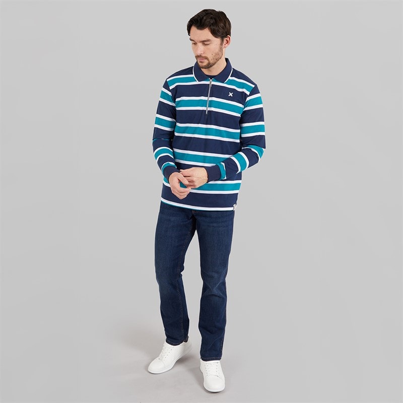 Lagooners Mens Carlos Stripe Rugby Polo Shirt Navy/Turq Stripe Navy / Turq Stripe - Image 4