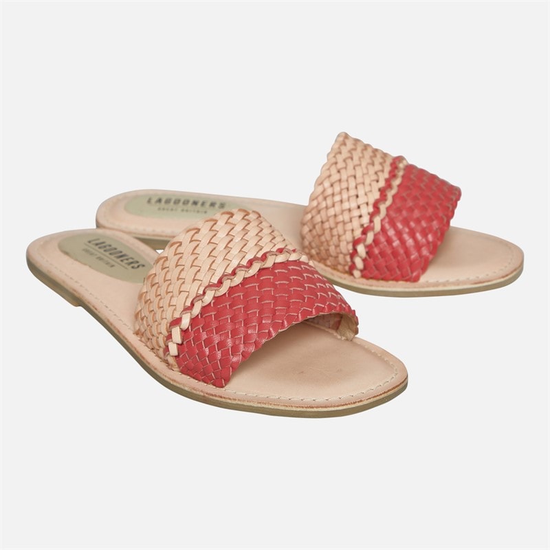 Lagooners Womens Aria Woven Sliders Pink/Natural Leather - Image 2