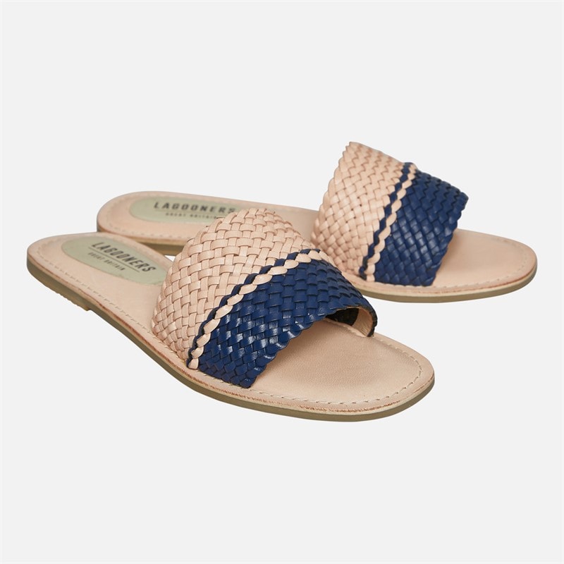 Lagooners Womens Aria Woven Sliders Navy/Natural Leather - Image 2