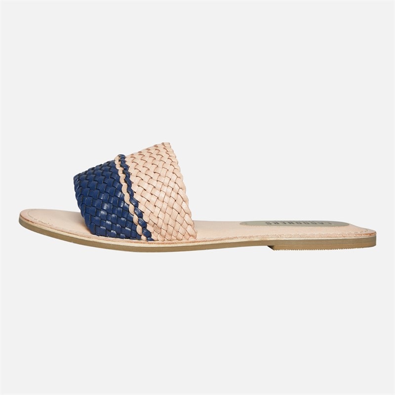 Lagooners Womens Aria Woven Sliders Navy/Natural Leather - Image 3