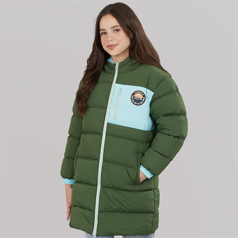 Lagooners Girls Thmfield Long Puffer Coat Forest Green - Image 3