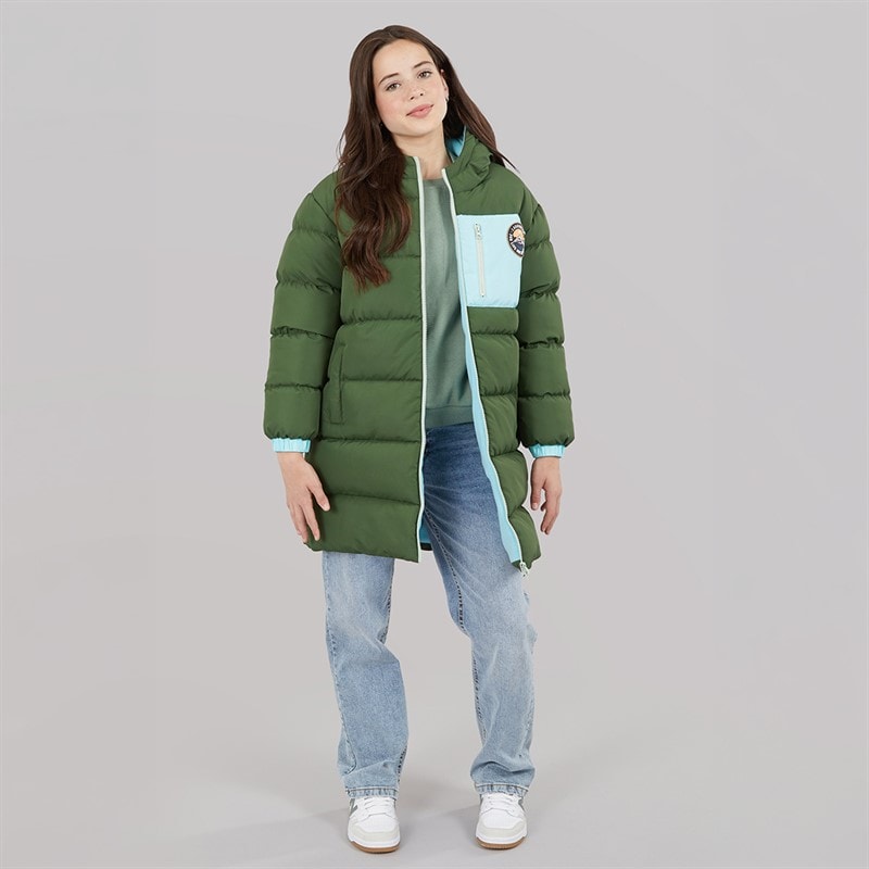 Lagooners Girls Thmfield Long Puffer Coat Forest Green - Image 4