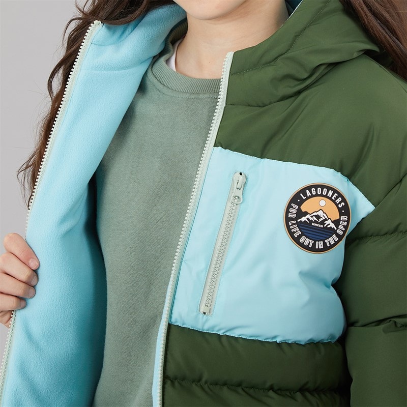 Lagooners Girls Thmfield Long Puffer Coat Forest Green - Image 5
