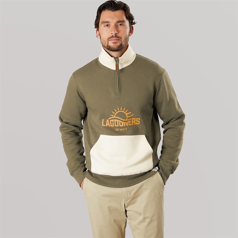 Lagooners Mens Summit 1/4 Zip Sweat Khaki/Ecru - Image 3