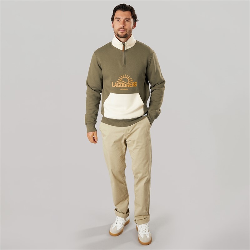 Lagooners Mens Summit 1/4 Zip Sweat Khaki/Ecru - Image 4