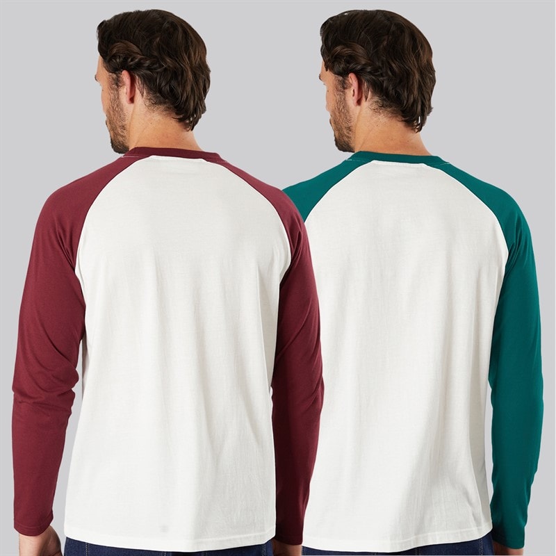 Lagooners Mens Spire Two Pack Raglan Long Sleeve Tops Multi - Image 2