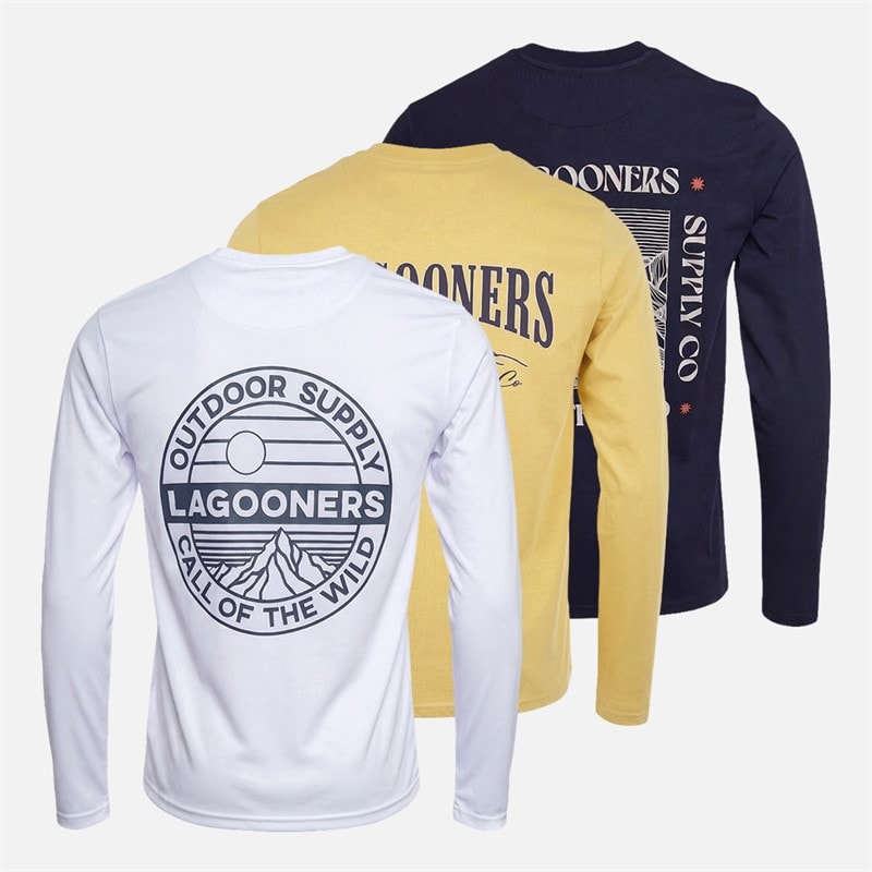 Lagooners Mens Ascent Three Pack Long Sleeve Tops Multi
