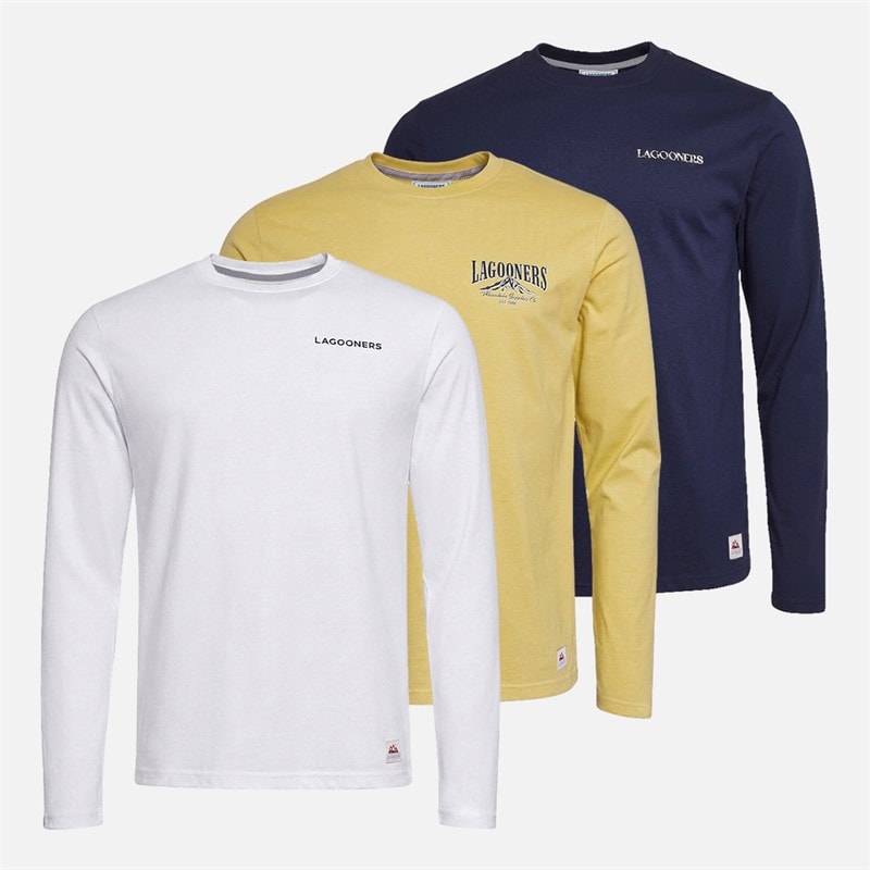 Lagooners Mens Ascent Three Pack Long Sleeve Tops Multi - Image 2