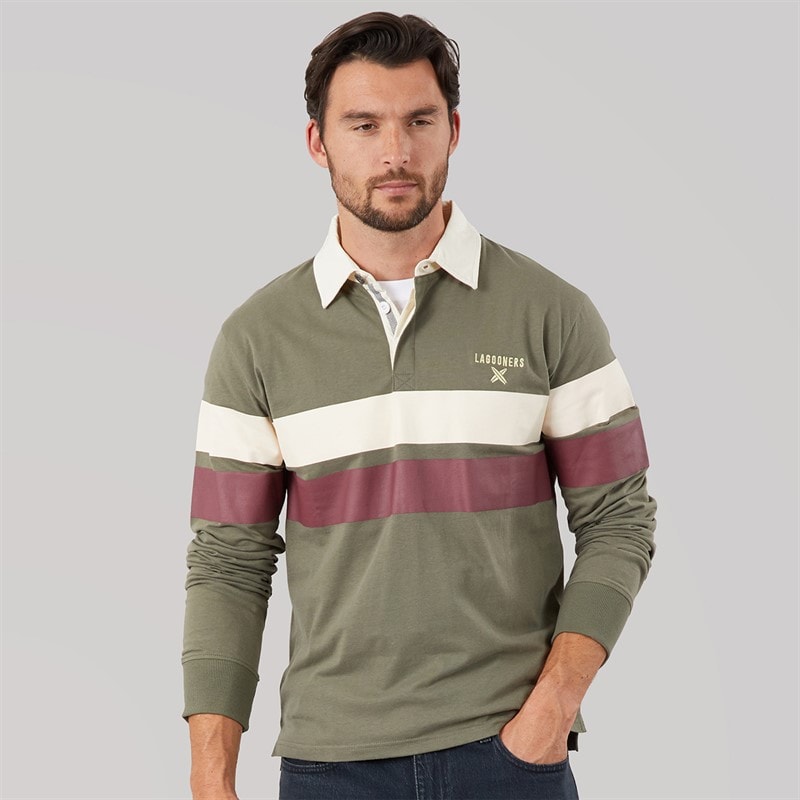 Lagooners Mens Flint Rugby Peached Polo Shirt Khaki