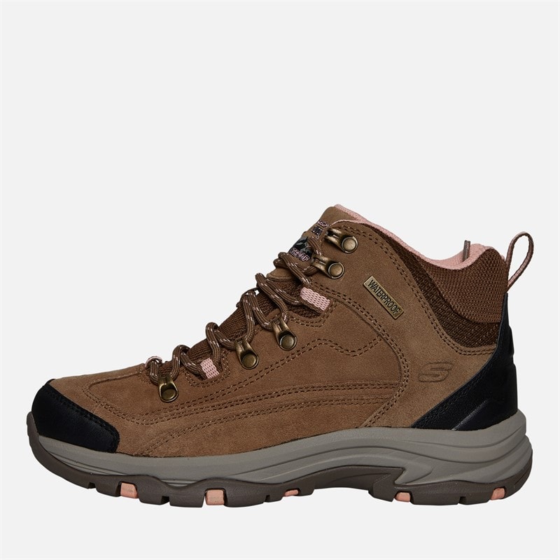 SKECHERS Womens Trego Alpine Trail Waterproof Walking Boots Brown Suede/Light Coral Trim