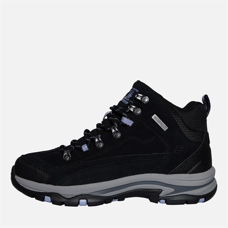 SKECHERS Womens Trego Alpine Trail Waterproof Walking Boots Black Suede/Lavender Trim
